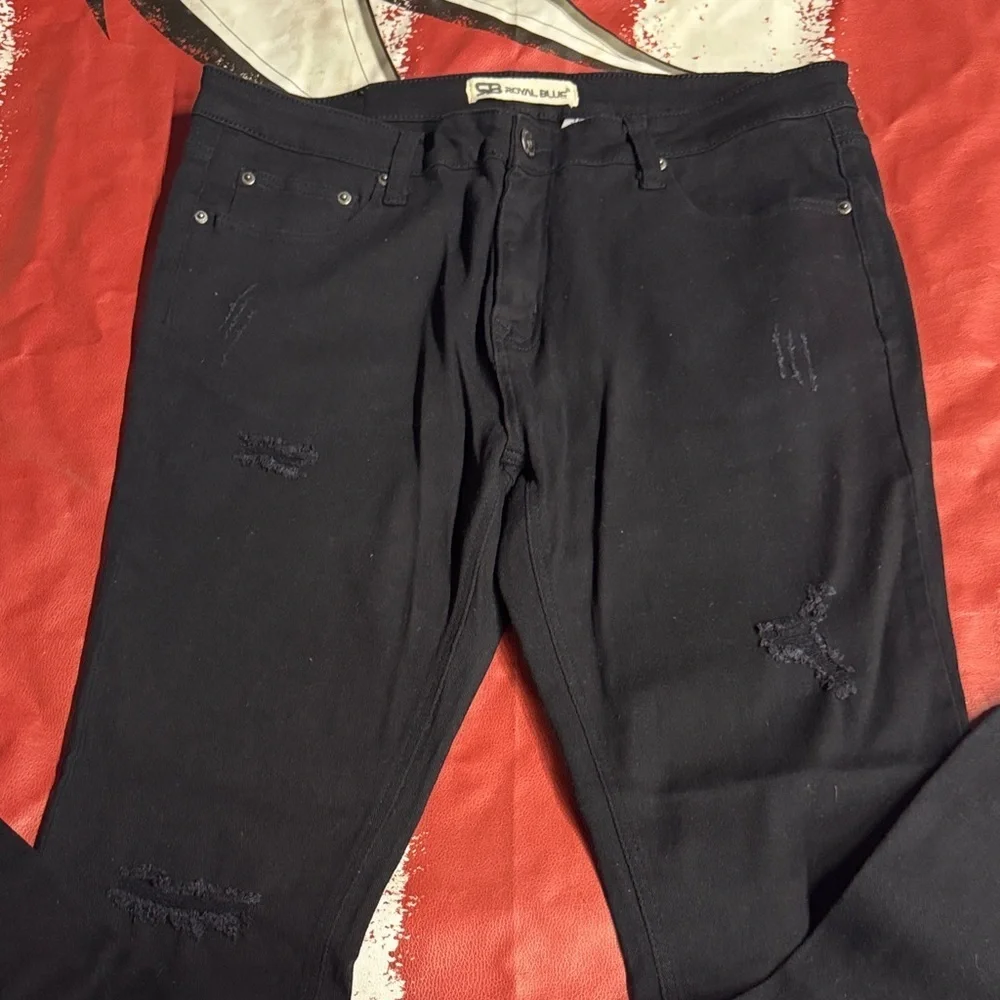 Royal Blue Men's Distressed Black Straight Jeans